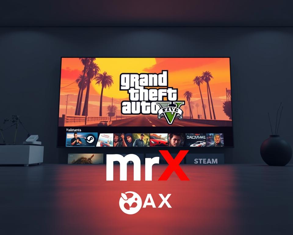 A sleek, modern gaming interface with the iconic "GTA 6" logo prominently displayed on the Steam storefront. The layout features clean, minimalist design elements, with the game's cover art taking center stage. Vibrant colors and dynamic lighting create a visually striking and immersive atmosphere, inviting players to explore the highly anticipated open-world adventure. In the foreground, the MrX brand name subtly integrated into the design, lending an air of exclusivity and quality. The overall composition conveys the excitement and anticipation surrounding the release of "GTA 6" on the prominent Steam gaming platform.
