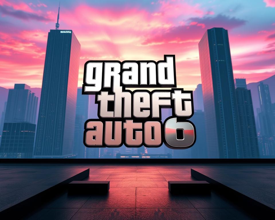 A striking, high-resolution image of the iconic "GTA6" logo, rendered in a bold, three-dimensional form against a sleek, futuristic backdrop. The logo is meticulously detailed, with a chrome-like finish that reflects the ambient lighting, creating a sense of depth and visual interest. The background features a minimalist, urban cityscape with skyscrapers and a vibrant, neon-infused sky, hinting at the vibrant and immersive world of the latest Grand Theft Auto installment. The overall composition exudes a sense of power, excitement, and the bold vision of Rockstar Games, the renowned game studio behind the franchise. Captured with a wide-angle lens and dramatic lighting, this image perfectly encapsulates the anticipation and hype surrounding the potential release of "GTA6" on the Nintendo Switch. Prompt