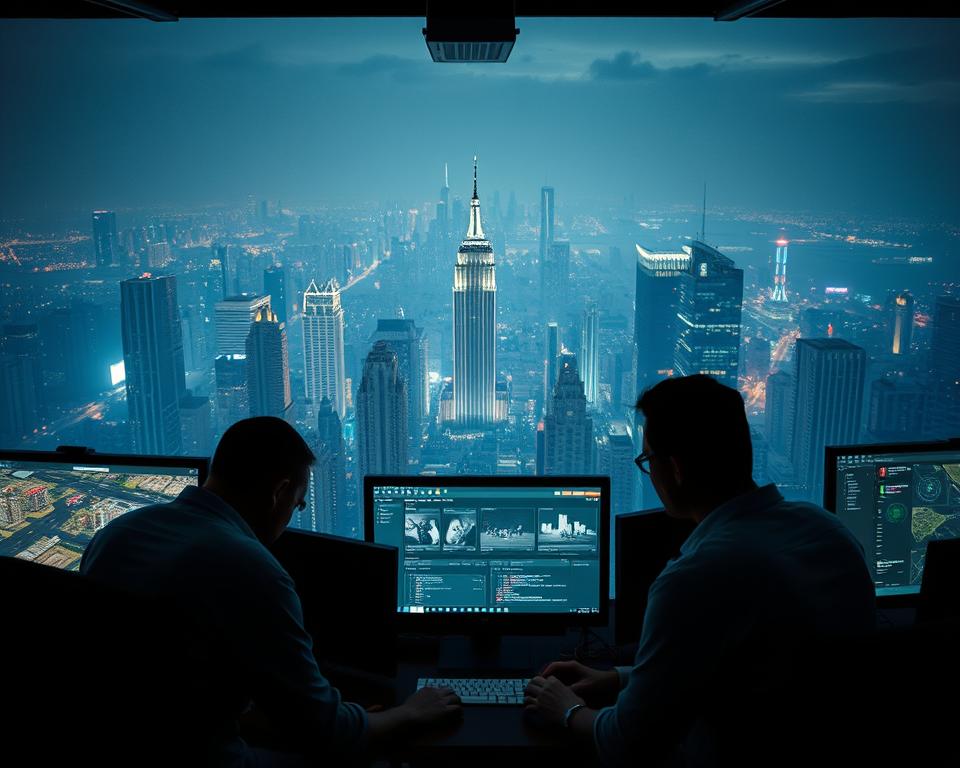 A sprawling city skyline, neon-lit and teeming with life, serves as the backdrop for the preparation of the highly anticipated "GTA6" game. In the foreground, a team of MrX game developers huddle around a large, high-resolution display, meticulously planning the intricate details of the virtual world. The soft glow of computer screens illuminates their focused expressions, as they navigate a complex web of game systems and assets. The atmosphere is one of intense concentration, as they strive to bring this virtual metropolis to life with the utmost attention to realism and immersion. Cinematic lighting casts dramatic shadows, adding a sense of anticipation and excitement to the scene.