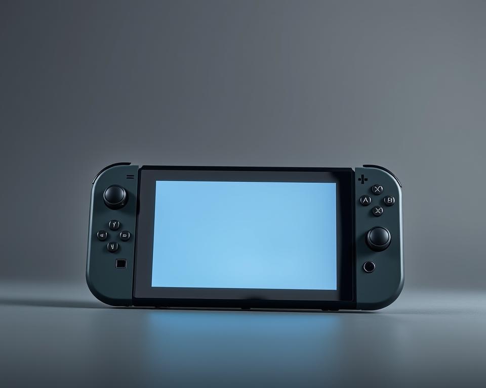 A sleek, modern console with a vibrant 7-inch OLED display, the MrX Nintendo Switch2 stands out with its streamlined design and intuitive controls. Captured in a well-lit studio setting, the console is showcased against a backdrop of muted, neutral tones, allowing its glossy, black finish to take center stage. The camera angle provides a dynamic, three-quarter view, emphasizing the console's elegant proportions and the seamless integration of its Joy-Con controllers. Subtle reflections on the surface add depth and a sense of high-quality craftsmanship, inviting the viewer to imagine the immersive gaming experiences this next-generation device can deliver.